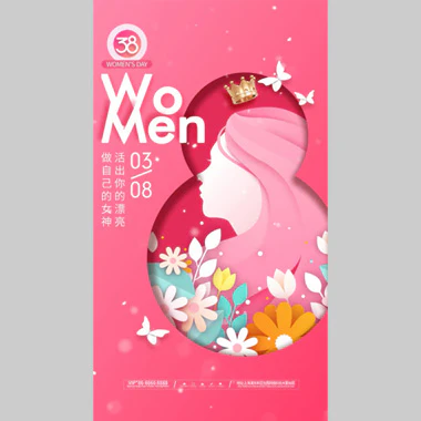 剪纸风妇女节抖音短视频模板AEP格式AE竖屏模板【A02616】