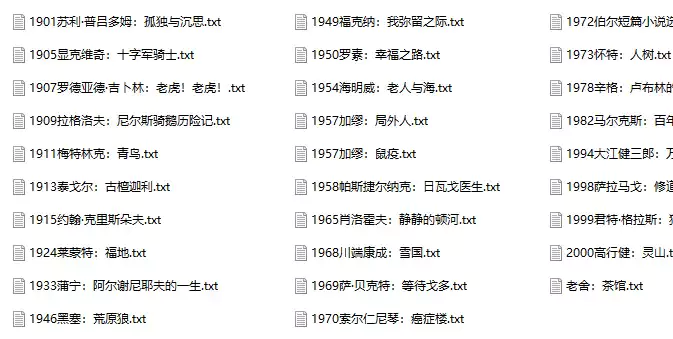 20世纪诺贝尔文学奖作品选集(txt电子书下载)【A00041】