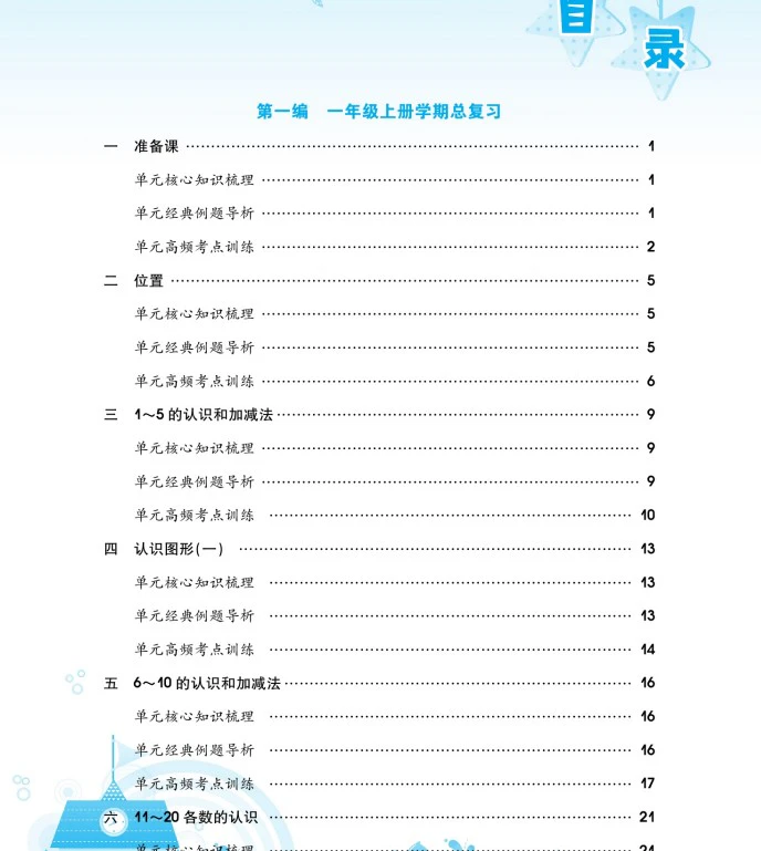 《假期总动员》人教版数学1-6年级上册pdf含答案