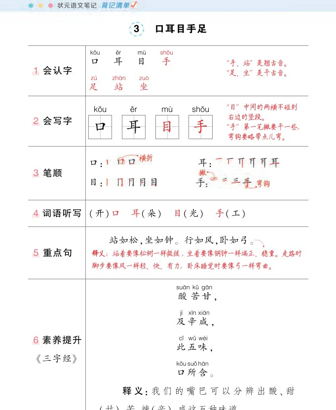小学语文《状元语文笔记(背记清单)》(1-6年级上下册)