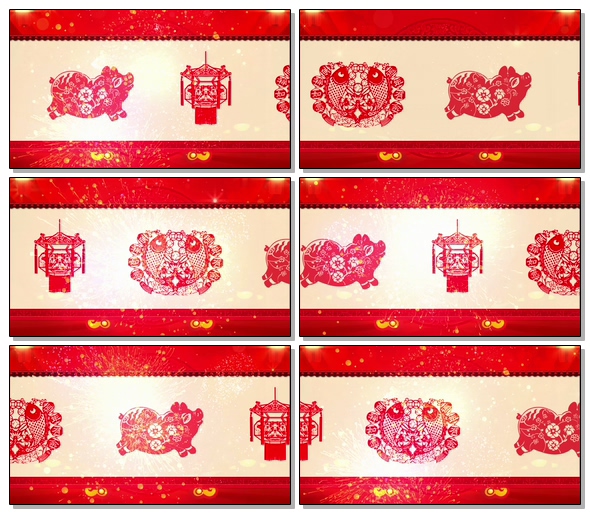 2019猪年新年新春晚会年会春节拜年开场片头视频LED素材(含音乐)-剪纸生肖[B02053]