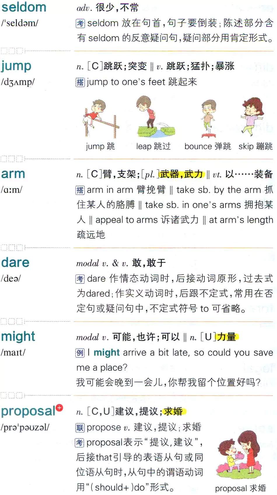 【第128页】seldom,jump,arm,dare,might,proposal