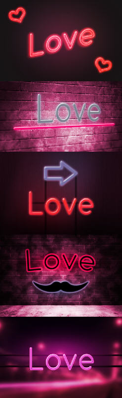 荧光炫彩，love,爱情类-可替换的PSD文字特效模板-B02518