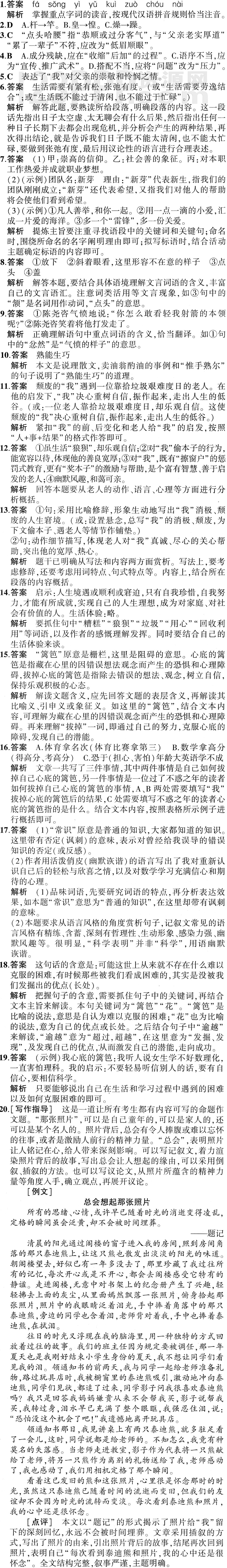 初中语文(人教版)七年级下册第3单元检测答案解析