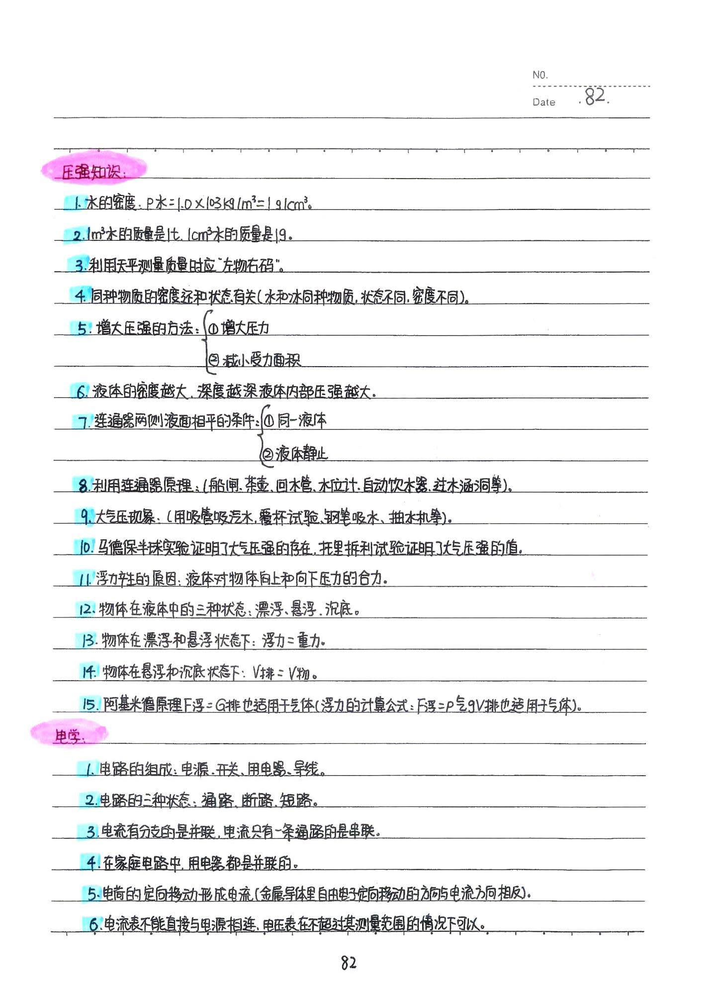 初中物理手写笔记（142页）-中考状元手写笔记下载