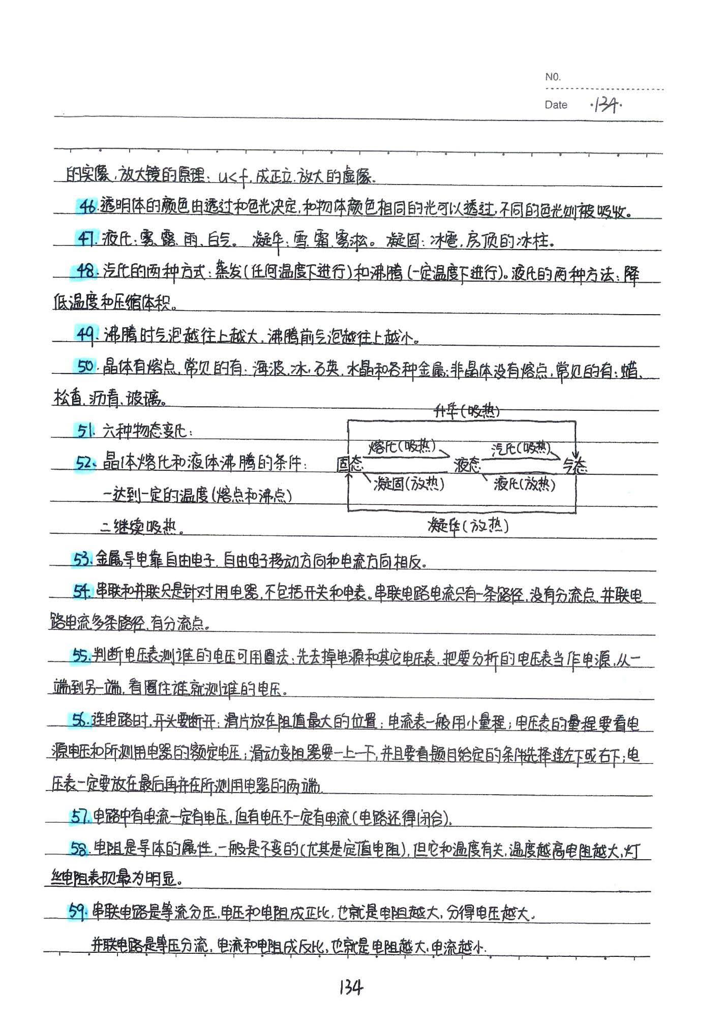 初中物理手写笔记（142页）-中考状元手写笔记下载