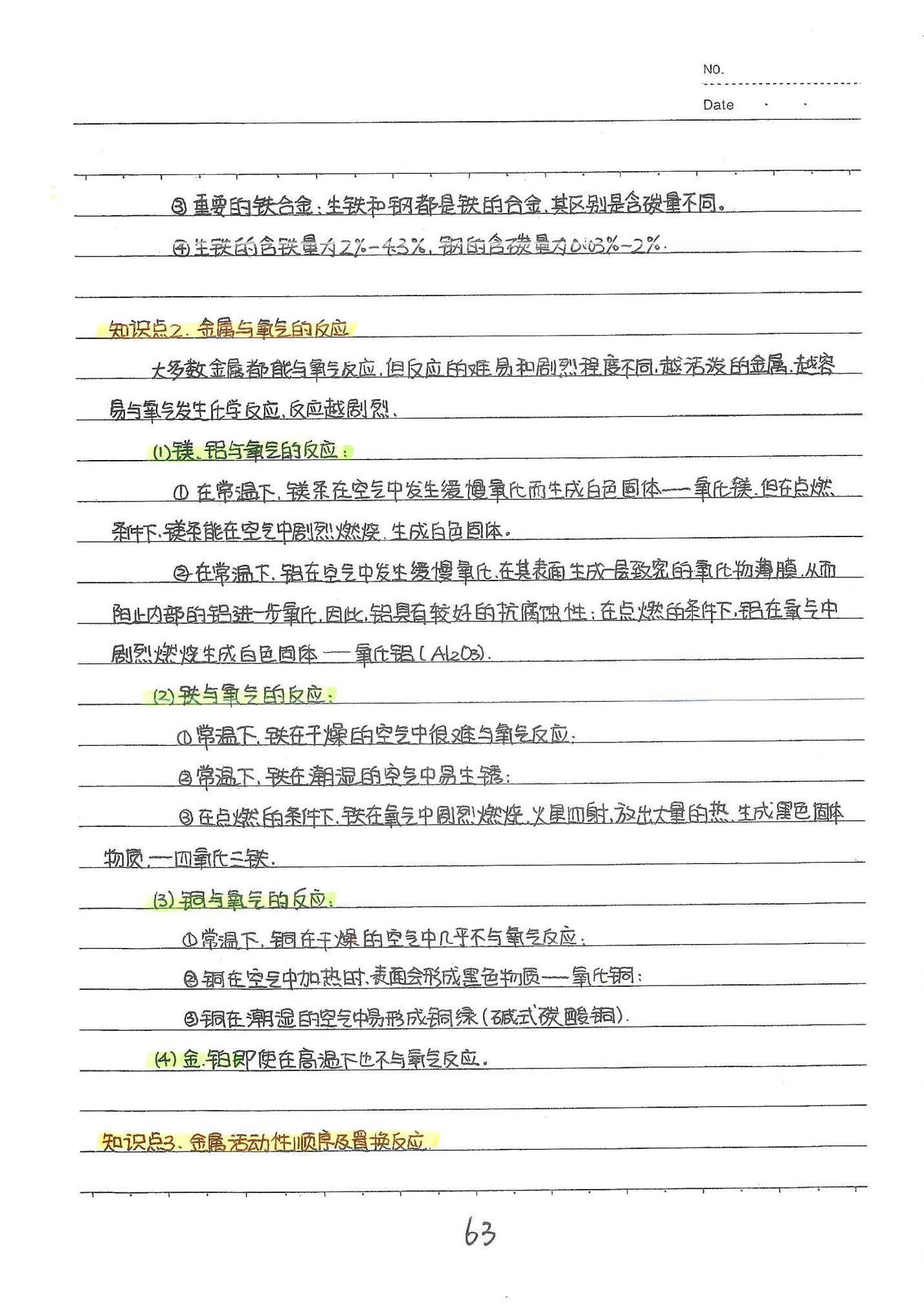 初中化学手写笔记（142页）-中考状元手写笔记下载