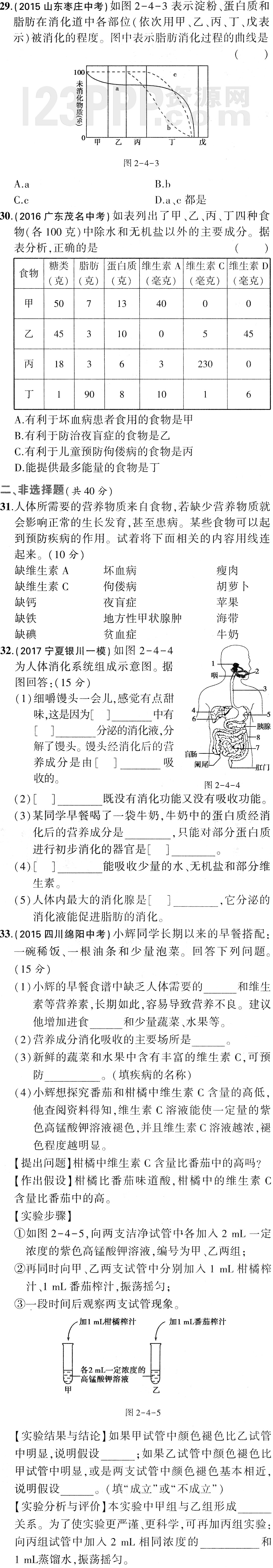 初一生物(人教版)七年级下册第2章检测
