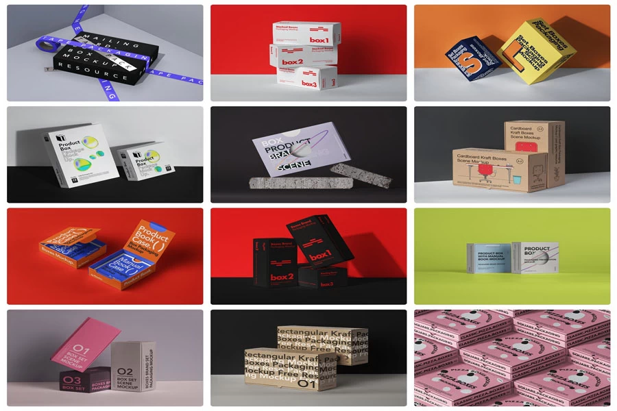 品牌多材质规格包装盒天地盒瓦楞纸盒纸箱鞋盒智能样机PSD素材