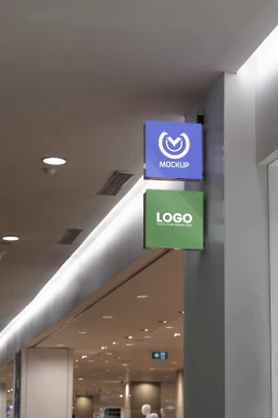 室内户外门店广告牌灯箱LOGO定制VI展示智能贴图样机PSD设计素材【023】