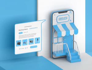 3D立体创意互联网智能科技手机APP商店应用UI手机智能样机PSD素材【006】