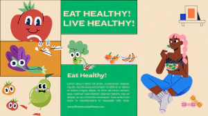 卡通扁平小人场景插画健康健身减脂餐海报封面设计PSD分层素材【004】