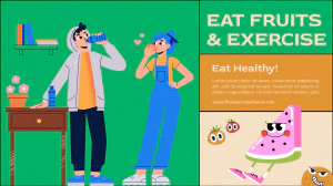 卡通扁平小人场景插画健康健身减脂餐海报封面设计PSD分层素材【005】