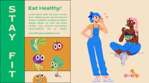 卡通扁平小人场景插画健康健身减脂餐海报封面设计PSD分层素材【007】