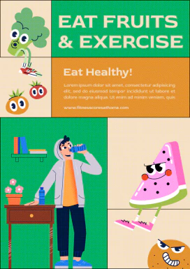 卡通扁平小人场景插画健康健身减脂餐海报封面设计PSD分层素材【016】
