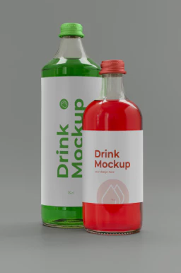 玻璃瓶酒瓶果汁饮料瓶包装VI提案展示智能贴图样机PSD设计素材【022】