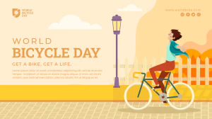 卡通扁平人物场景插画世界自行车日节日宣传海报PSD分层设计素材【002】