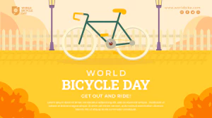 卡通扁平人物场景插画世界自行车日节日宣传海报PSD分层设计素材【007】