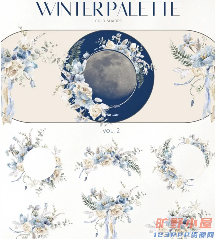 优雅艺术水彩手绘花卉字母边框拼贴剪贴画插画PNG免扣设计素材(011)