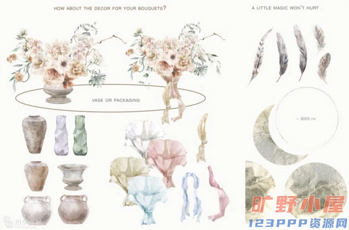 优雅艺术水彩手绘花卉字母边框拼贴剪贴画插画PNG免扣设计素材(016)