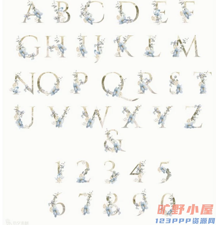 优雅艺术水彩手绘花卉字母边框拼贴剪贴画插画PNG免扣设计素材(023)