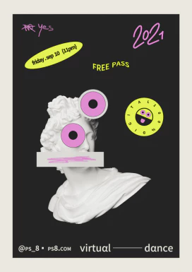 创意趣味潮流蒸汽波石膏雕塑元素新媒体推广海报版式PSD设计素材【019】