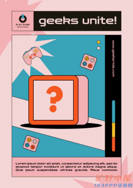 潮流复古90年代卡通趣味游戏元素场景插画海报模板PSD手机素材【017】
