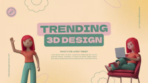 创意趣味3D立体人物互联网科技办公场景插画海报PSD分层设计素材【010】