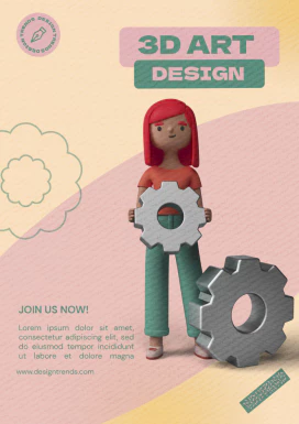 创意趣味3D立体人物互联网科技办公场景插画海报PSD分层设计素材【018】