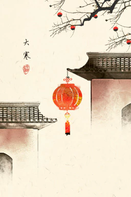 中国风水墨山水工笔画24节气二十四节气插画海报背景PSD设计素材【004】