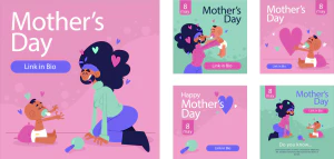 手绘卡通小清新系列母亲节节日快乐海报展板插画AI矢量设计素材【141】