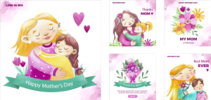 手绘卡通小清新系列母亲节节日快乐海报展板插画AI矢量设计素材【179】