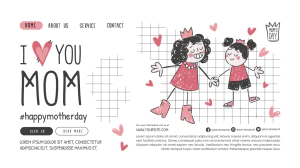 趣味卡通手绘母亲节节日快乐海报网站登录页模板PSD分层设计素材【005】