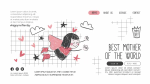 趣味卡通手绘母亲节节日快乐海报网站登录页模板PSD分层设计素材【006】