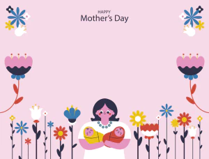 卡通趣味创意花朵母亲节节日快乐插画海报标签模板AI矢量手机素材【001】