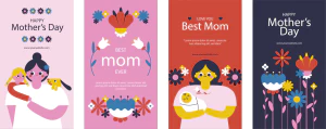 卡通趣味创意花朵母亲节节日快乐插画海报标签模板AI矢量手机素材【002】