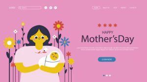 卡通趣味创意花朵母亲节节日快乐插画海报标签模板AI矢量手机素材【003】