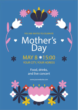 卡通趣味创意花朵母亲节节日快乐插画海报标签模板AI矢量手机素材【005】