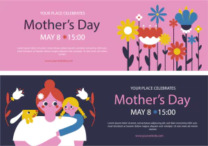 卡通趣味创意花朵母亲节节日快乐插画海报标签模板AI矢量手机素材【008】