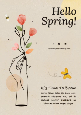 春天简约优雅女性花朵元素海报网站登录页海报模板PSD设计素材【002】