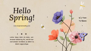 春天简约优雅女性花朵元素海报网站登录页海报模板PSD设计素材【007】