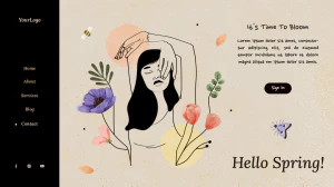 春天简约优雅女性花朵元素海报网站登录页海报模板PSD设计素材【011】