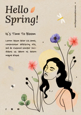 春天简约优雅女性花朵元素海报网站登录页海报模板PSD设计素材【014】