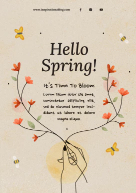春天简约优雅女性花朵元素海报网站登录页海报模板PSD设计素材【015】