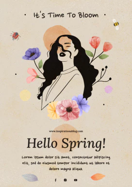春天简约优雅女性花朵元素海报网站登录页海报模板PSD设计素材【016】