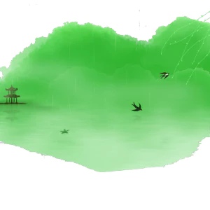 手绘中式清明节青团山水人物春天绿色元素插画PNG免扣PS设计素材【173】
