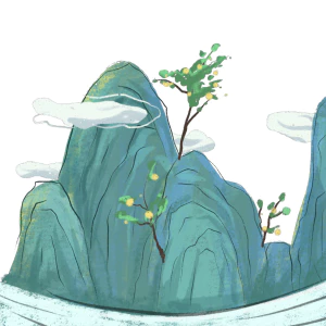 手绘中式清明节青团山水人物春天绿色元素插画PNG免扣PS设计素材【296】