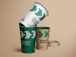 品牌一次性咖啡杯纸杯热饮杯包装VI提案展示效果智能样机PSD素材【004】
