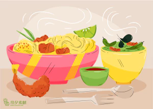 可爱卡通食品寿司中餐面条饺子插画AI矢量设计素材【006】