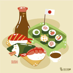 可爱卡通食品寿司中餐面条饺子插画AI矢量设计素材【017】
